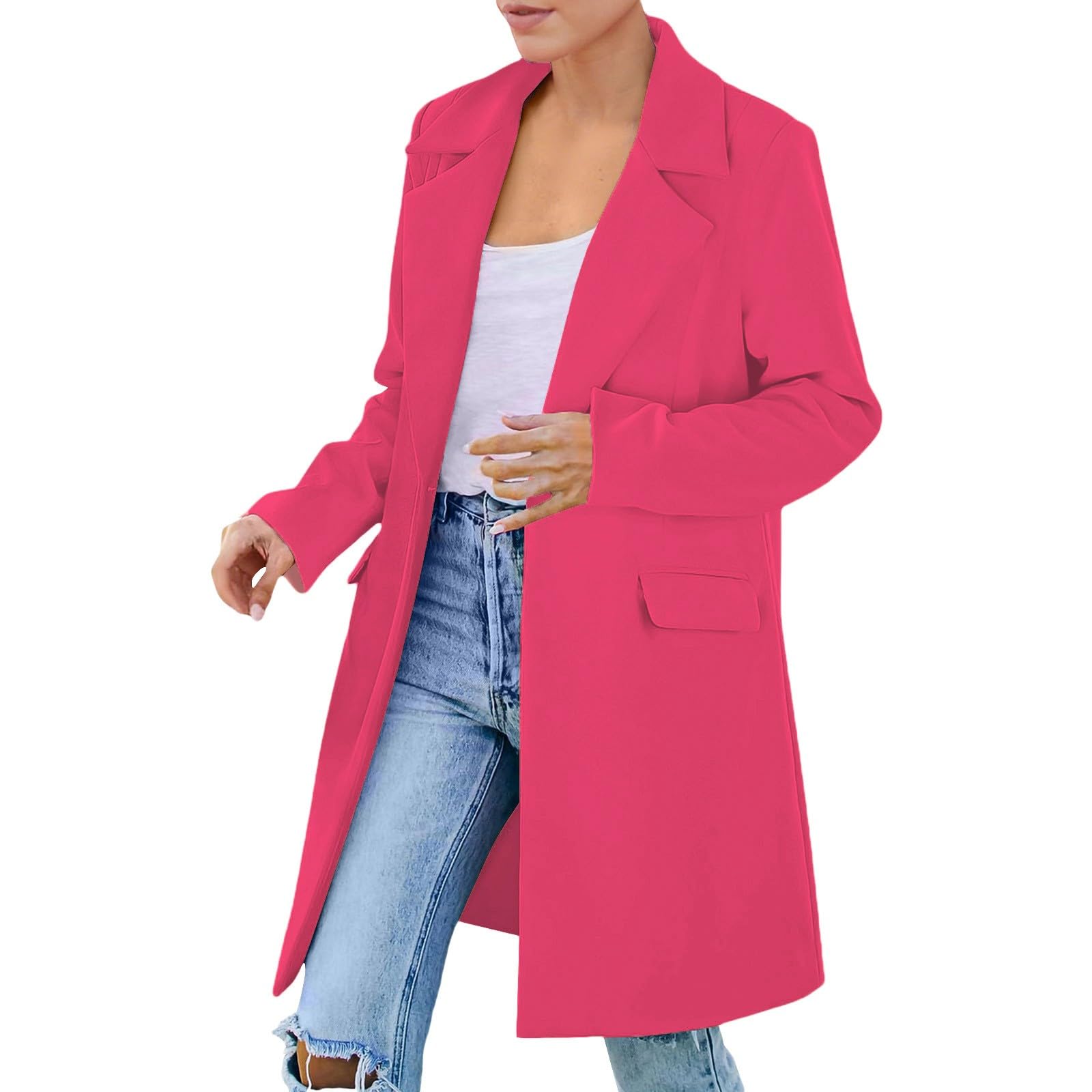 Damen-Blazer, vorne offen, langärmelig, Tasche, übergroße Arbeitskleidung