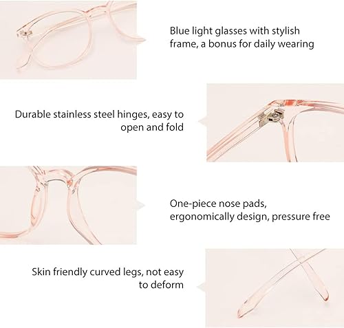 Miniatura 2 de Firmoo Anteojos de lectura antirayos azules para computadora, marco TR cuadrado chic vintage, antifatiga ocular, protección UV400 para mujer (rosa,