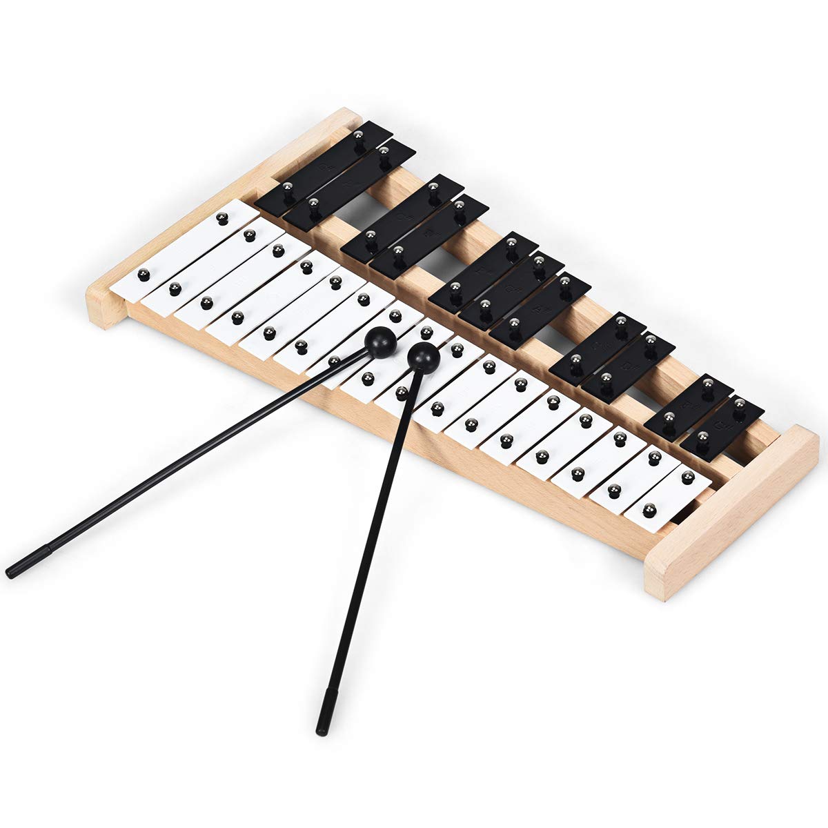 GYMAX Xilofono a Dimensioni Reali con 27 Barre di Alluminio, Strumento a Percussione con Base in Legno, 2 Bacchette in Gomma, 1 Borsa, per Bambini e Adulti