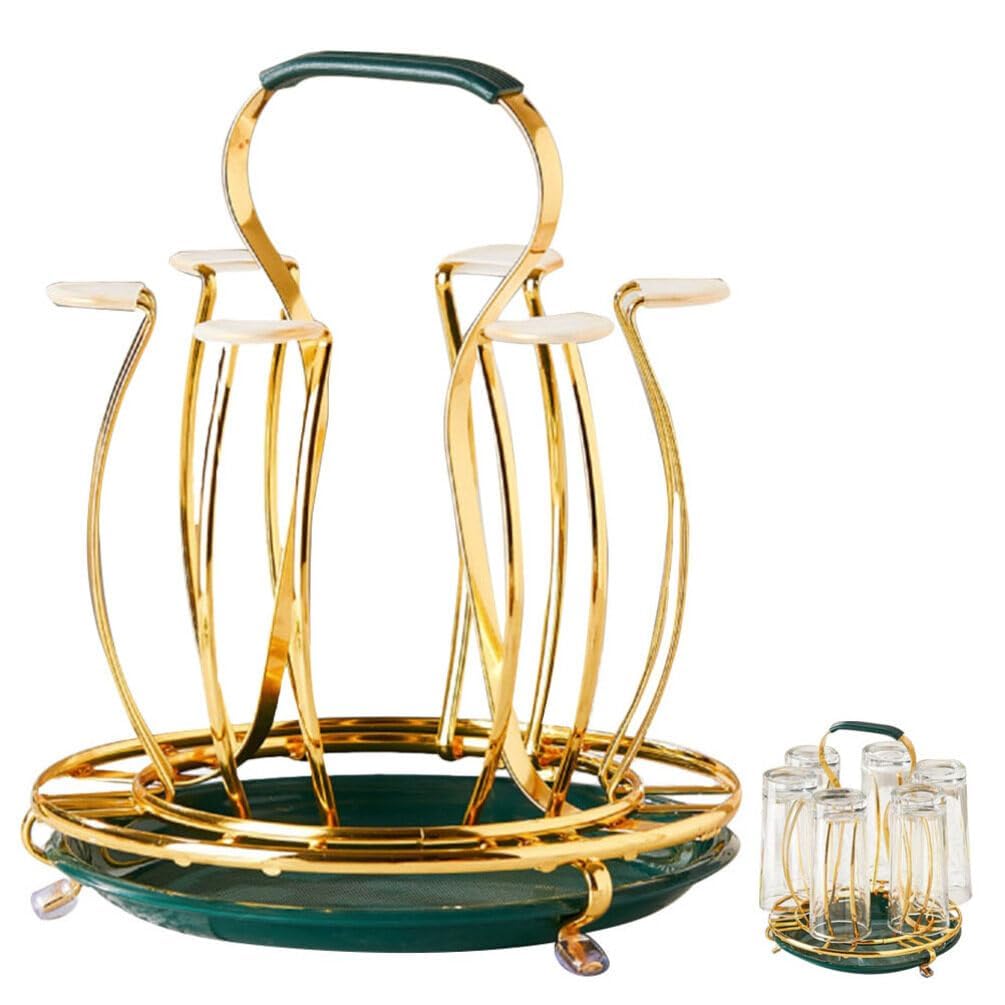 TERRIFI Metal Mug Tree Holder Stand for Counter 6 Hooks Coffee Cup Display Hanger Rack Organizer Coffee Mug Cup Rack Dishes Organizer for Kitchen Cabinet Cafe Golden