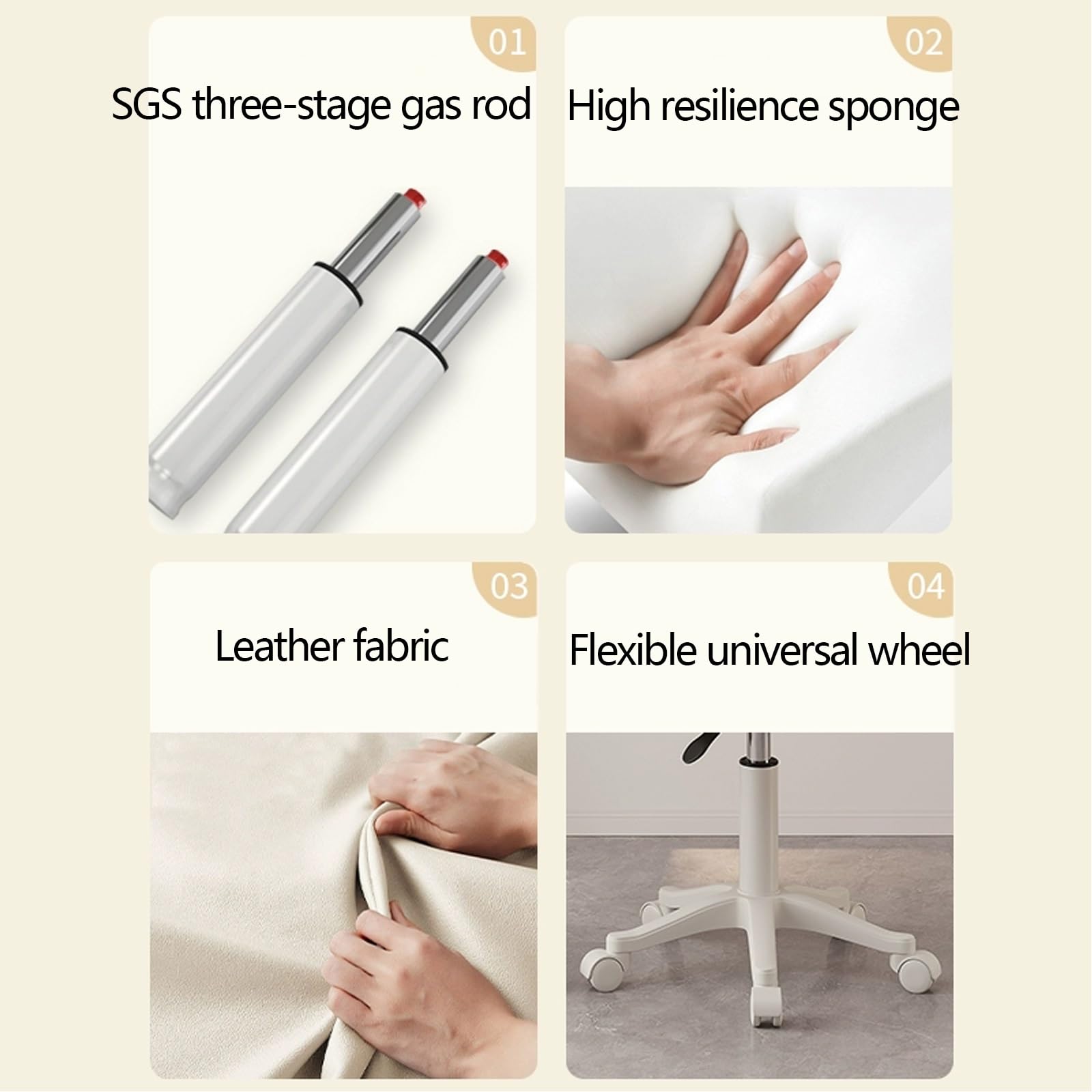Sgabelli girevoli con Ruote e Schienale in Pelle PU, Altezza Regolabile da 16" a 20", Sedia da Salone per Parrucchieri, Seduta Spessa Imbottita, Vari Colori (Bianco)