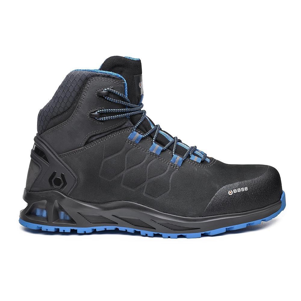 sneakers di sicurezza nere e blu con protezione su base