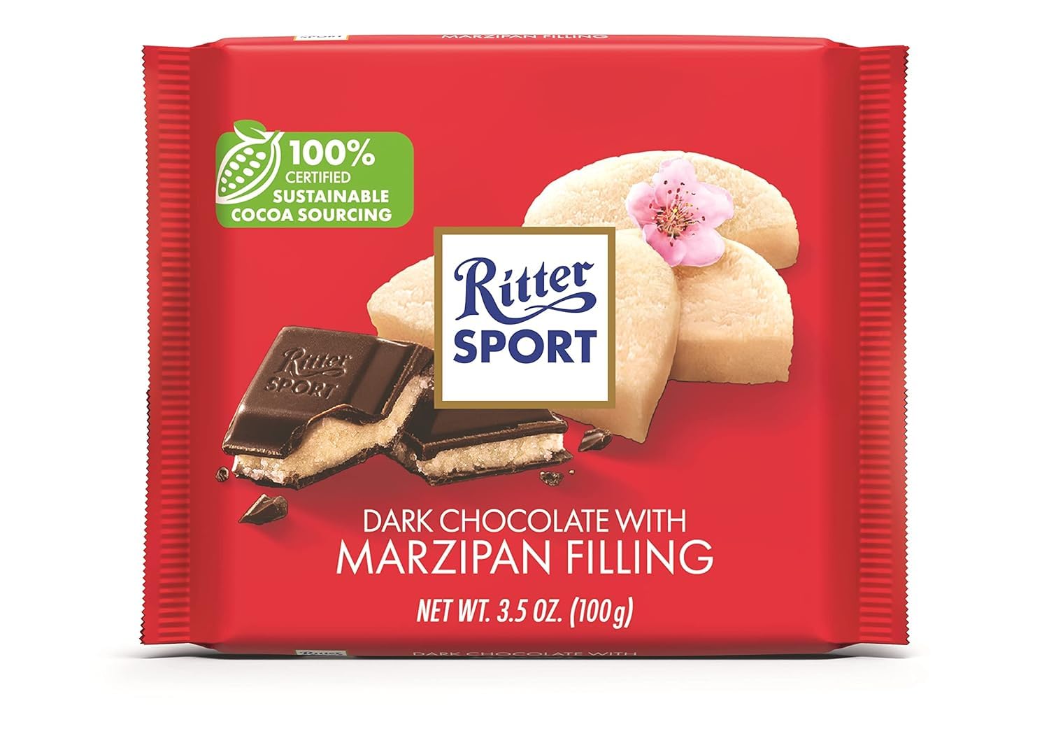 Ritter Sport Marzipan Dark Chocolate 100g Bars - 6 Pack | Rich Almond Filling & Premium German Cocoa