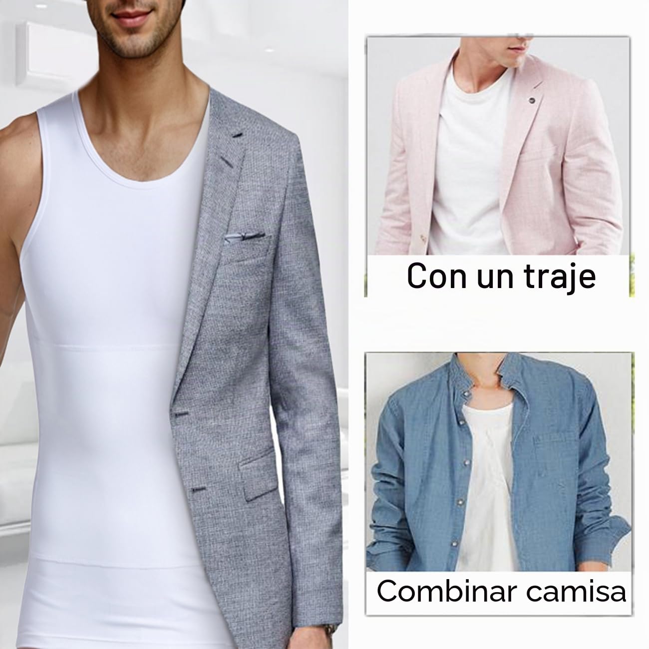 Camiseta Reductora para Hombre con Efecto Vientre Plano Camiseta Interior de compresión sin Mangas de algodón Body Shaper un Vientre más Plano