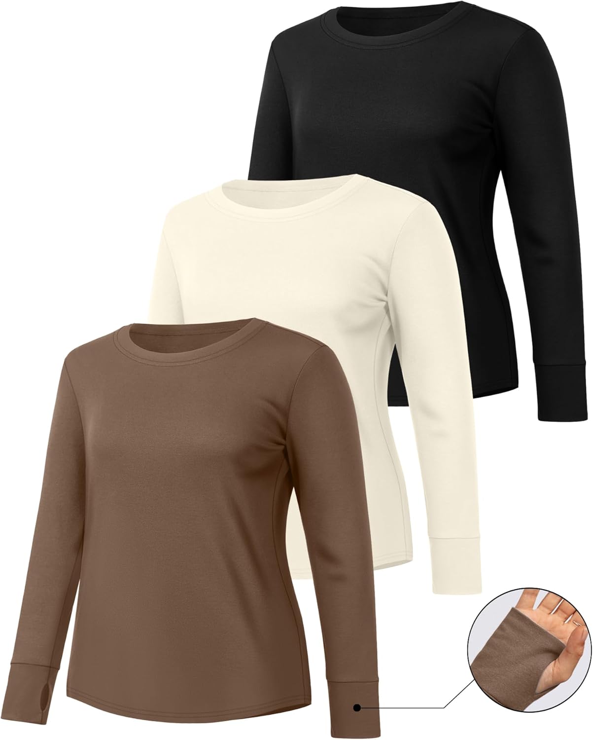 3 Pack Women's Cotton Plus Size Tunic Tops Thumb Hole Crew Neck Long Sleeve Shirts Casual Loose Y2k Trendy Outfits - Image 3