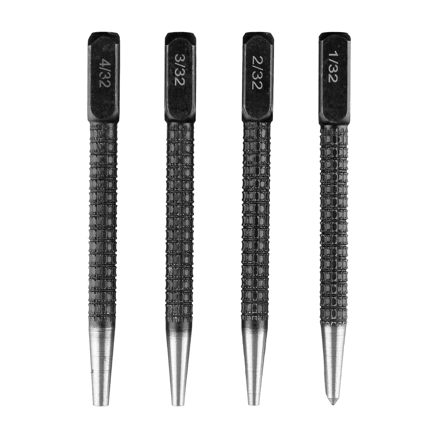 Tabanzhe 4PCS Centre Punch Set – Positioning Nail Punches 1/32"–4/32" Portable Durable Steel Punch Tools for Metal Wood Drilling & Marking