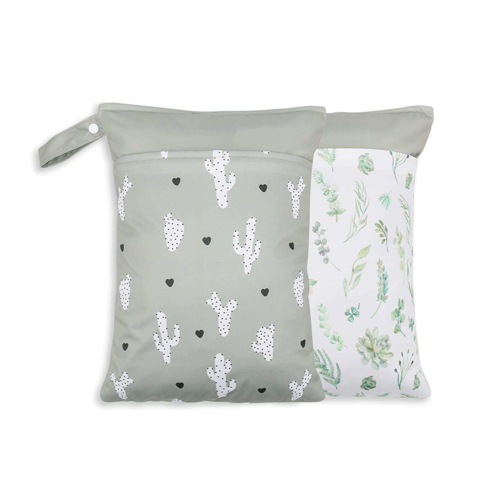 2 Pack Wet Dry Bags for Baby Cloth Diapers&Breast Pump Parts, Waterproof Reusable Wet Bag with Two Zippered Pockets & Handle, Beach Pool Gym Bag