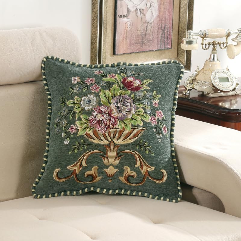 Set of 2 Green 18x18 in Vintage Embroidered Throw Pillow Covers for Sofa Cushion, Decorations Indoor Pillow Covers for Livingroom,Bedroom - Image 7
