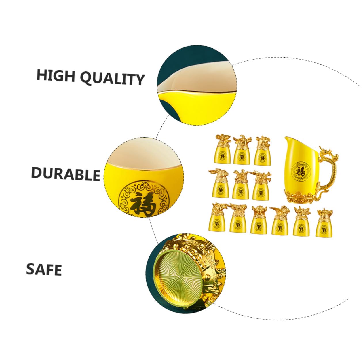 Set di 12 Bicchieri in Porcellana Zodiacali Cinesi per Vino Bianco Dosatore, Resistente e Raffinato, per Casa e Bar, Design Unico Animale Giallo Stili multipli