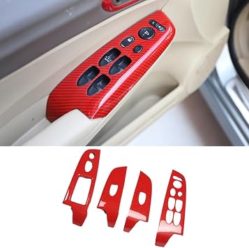 XITER 4pcs ABS Engineering Plastic Car Interior Automobile Door Window Control Panel Cover Molding Door Lock Switch Trim Accessories For Honda civic 2006 2007 2008 2009 2010 2011,RED