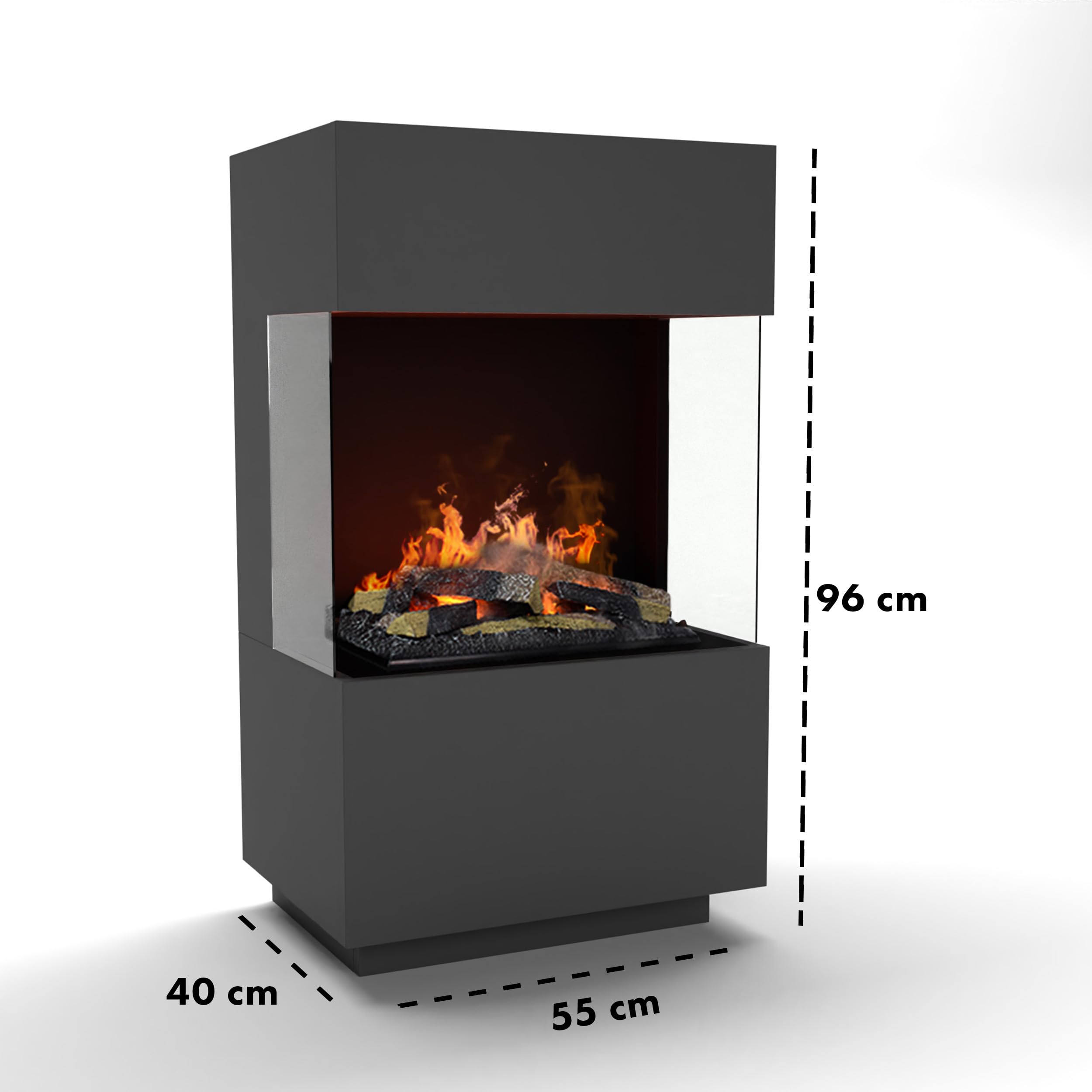 Cheminée sur Pied GLOW FIRE OGF 1 Mini à Vapeur d'eau - Cheminée électrique avec Flammes LED 3D réalistes, Effet crépitant, télécommande, 55x96x40 cm - Opti-Myst 400 avec déco Bois, Gris