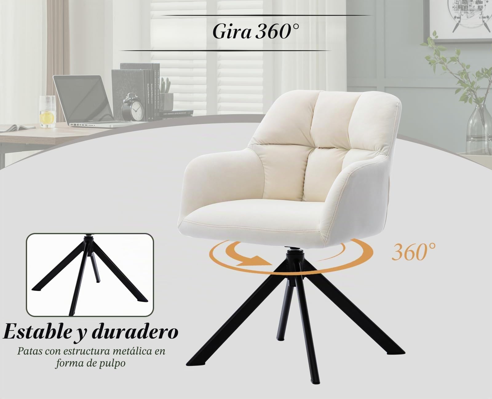 Ya-Home Silla Oficina Silla Escritorio Ergonómico Patas de Metal,Beige