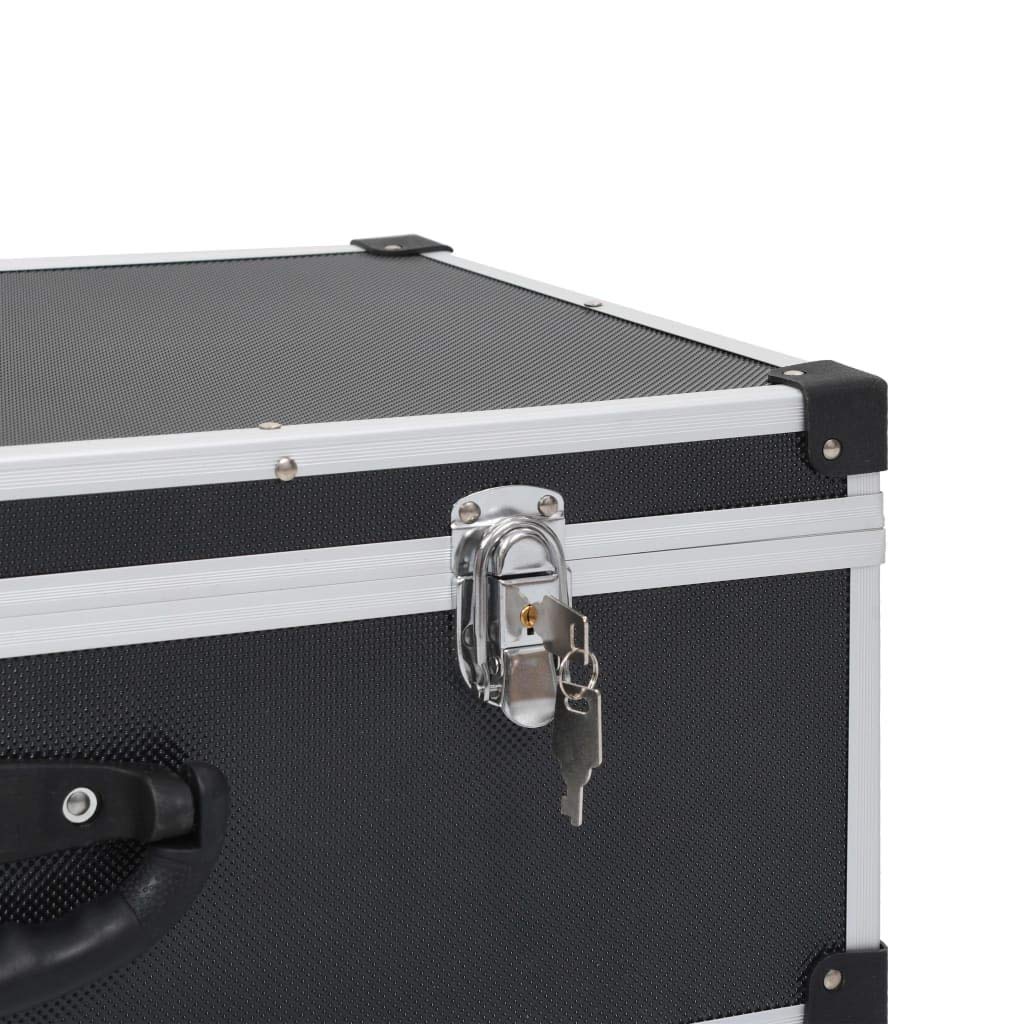 Maletín para CD, duradero y con cerradura, de madera y ABS con estructura de aluminio, negro, para colección de discos