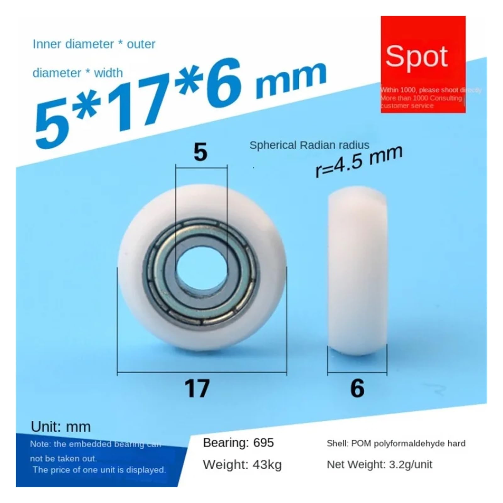 5-częściowy zestaw gumowanych kół pasowych, rolka POM, aluminiowe profilowane koło szlakowe 5 x 17 x 6 mm