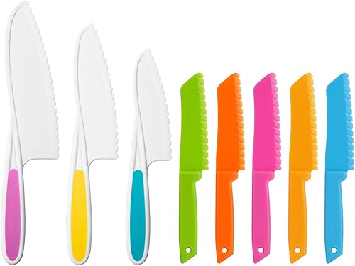 Juego de 8 cuchillos de cocina de nailon de plástico para niños, cuchillos de cocina para niños, juego de cuchillos seguros para pan sin BPA,