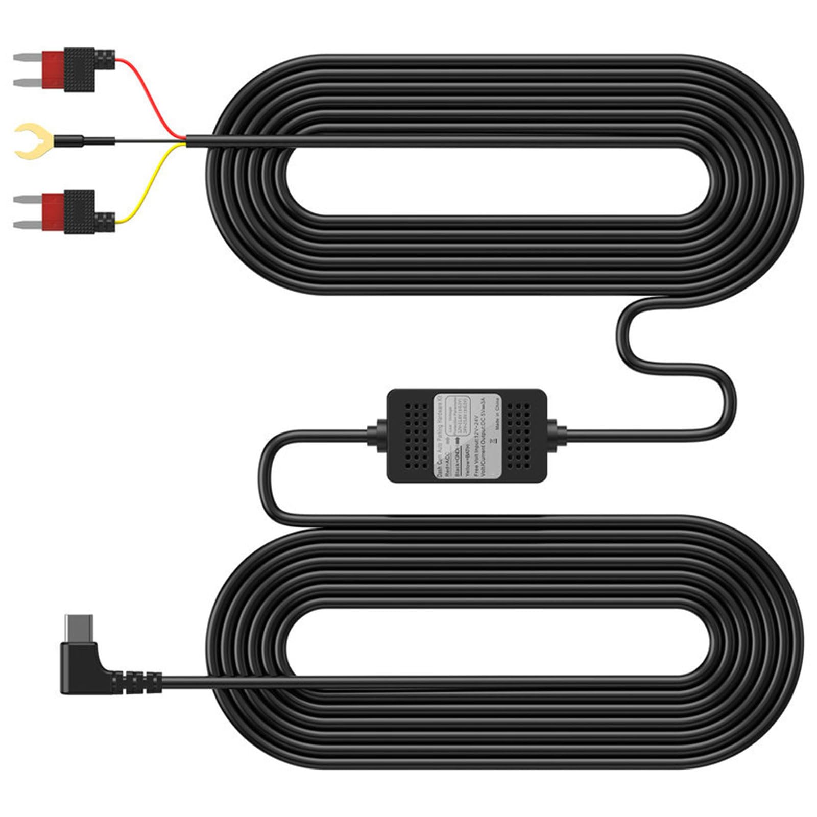 Ljmyy Dashcam Hard Wire USB Type C 12V 24V to 5V/3A Power Supply for Car Camera with Low Voltages Protective&Fuses Adapters