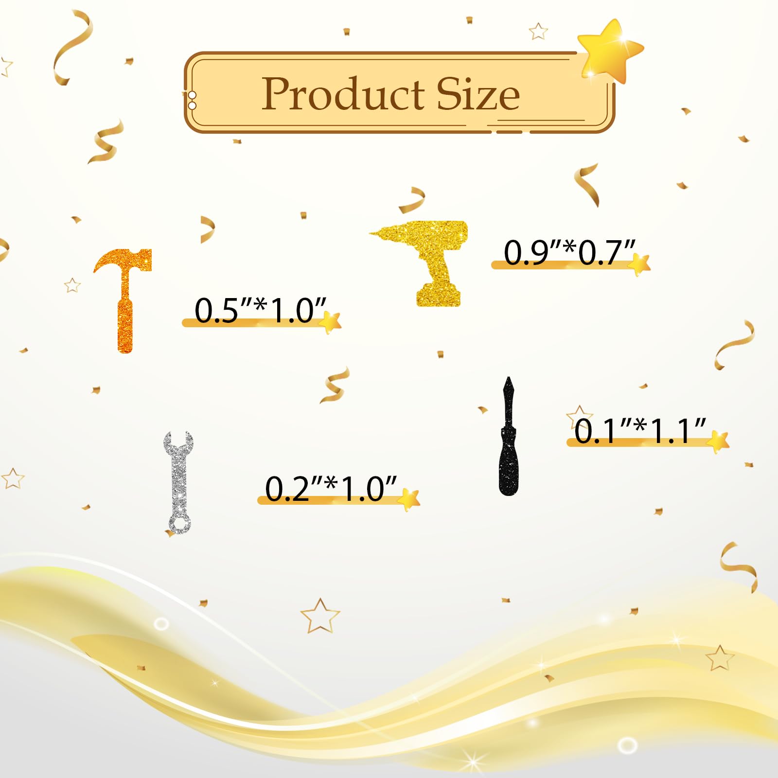 100pcs Tool Confetti, Gold Glitter Wrench Hammer Confetti for Worker Birthday, Hammer Tools Paper Scatters, Happy Father's Day/Boy Men Birthday Party Table Decoration