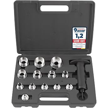 TECPO Hole Punch Set 14 Pieces Hole Punching 5-35 mm Diameter Hole Punch Wad Punch Tool Set Punch Holder with Ergonomic Handle