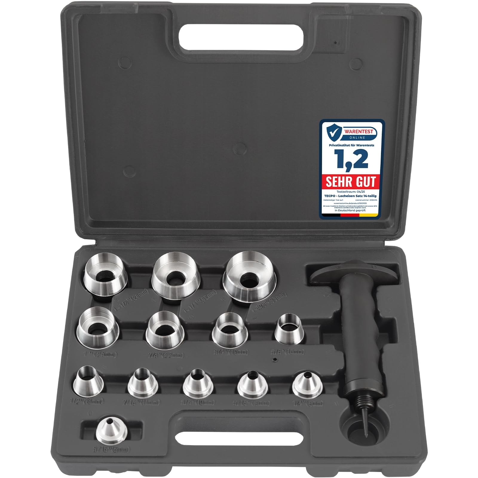 TECPO Lochstanzer-Set 14-teilig – Lochstanzerhalter mit Schnellwechselsystem