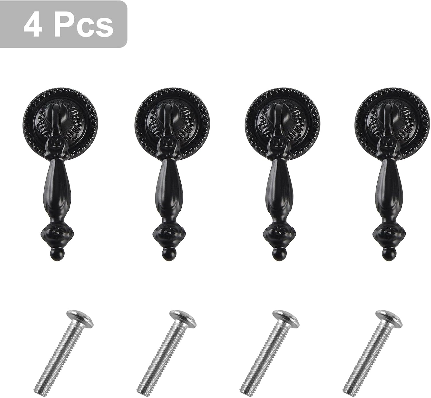 4Pack Antique Cabinet Pulls, Cabinet Pull Handle Knobs, Antique Decorative for Cabinet Drawer Closet Dresser Jewelry Box with Screws(Black)