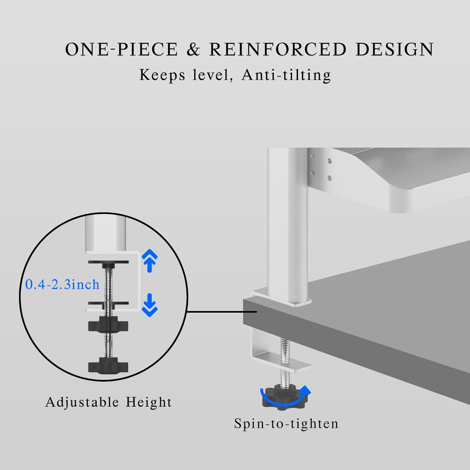 Clamp on Desk Shelf White, 2-Tier Office Desk Shelves Organizer, 17in Small Shelf for Top of Desk with Headphone Holder, Hooks, Desktop Storage Rack for Home Workspace, Study Rooms, Gaming Accessories
