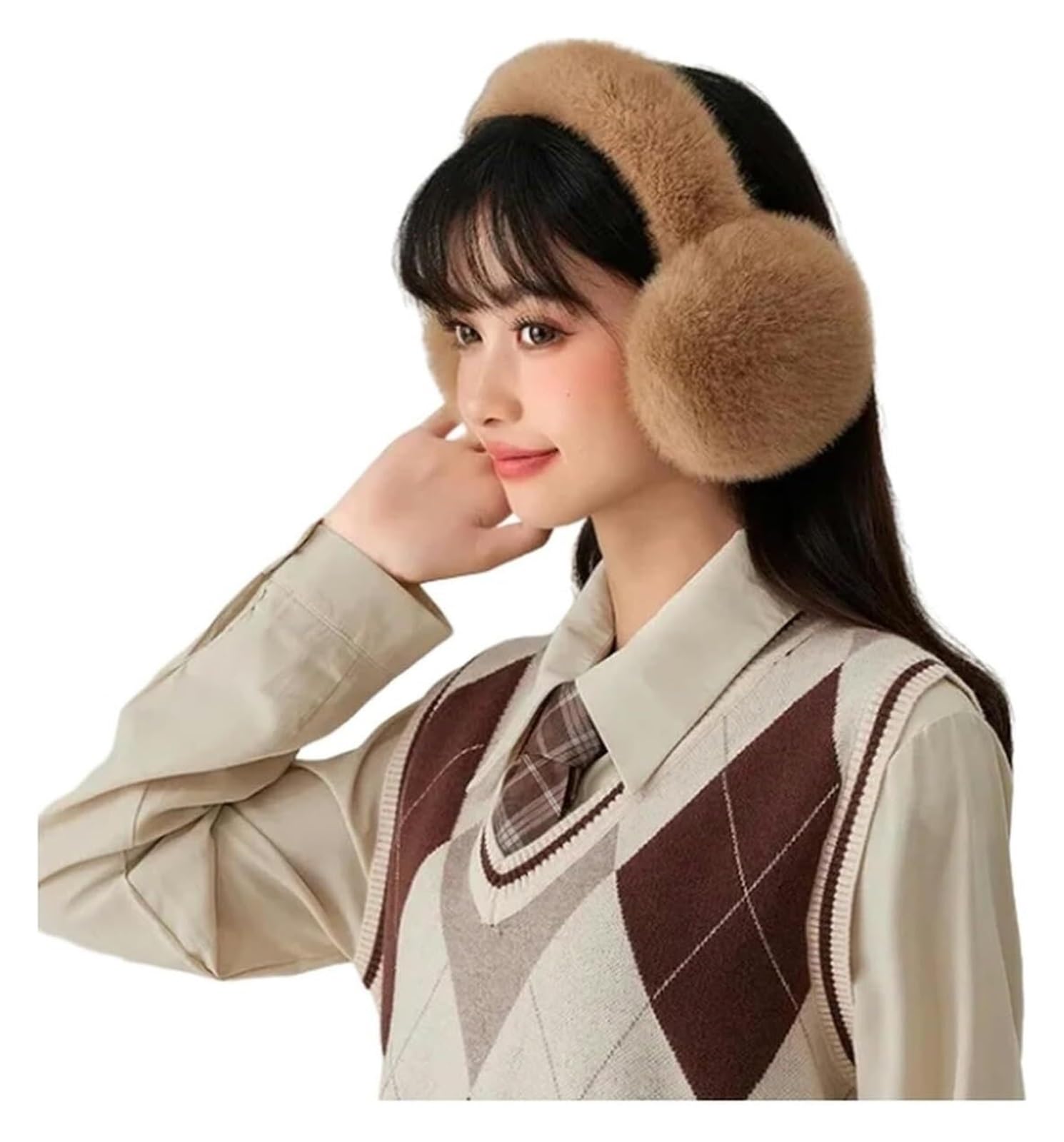 HLHLH Warm Earmuffs,Warm Ear Muff Soft Plush Foldable Ear Warmer Winter Warm Earmuffs Fashion Ear Cover Outdoor Cold Protection Solid Color Ear-Muffs(Brown)