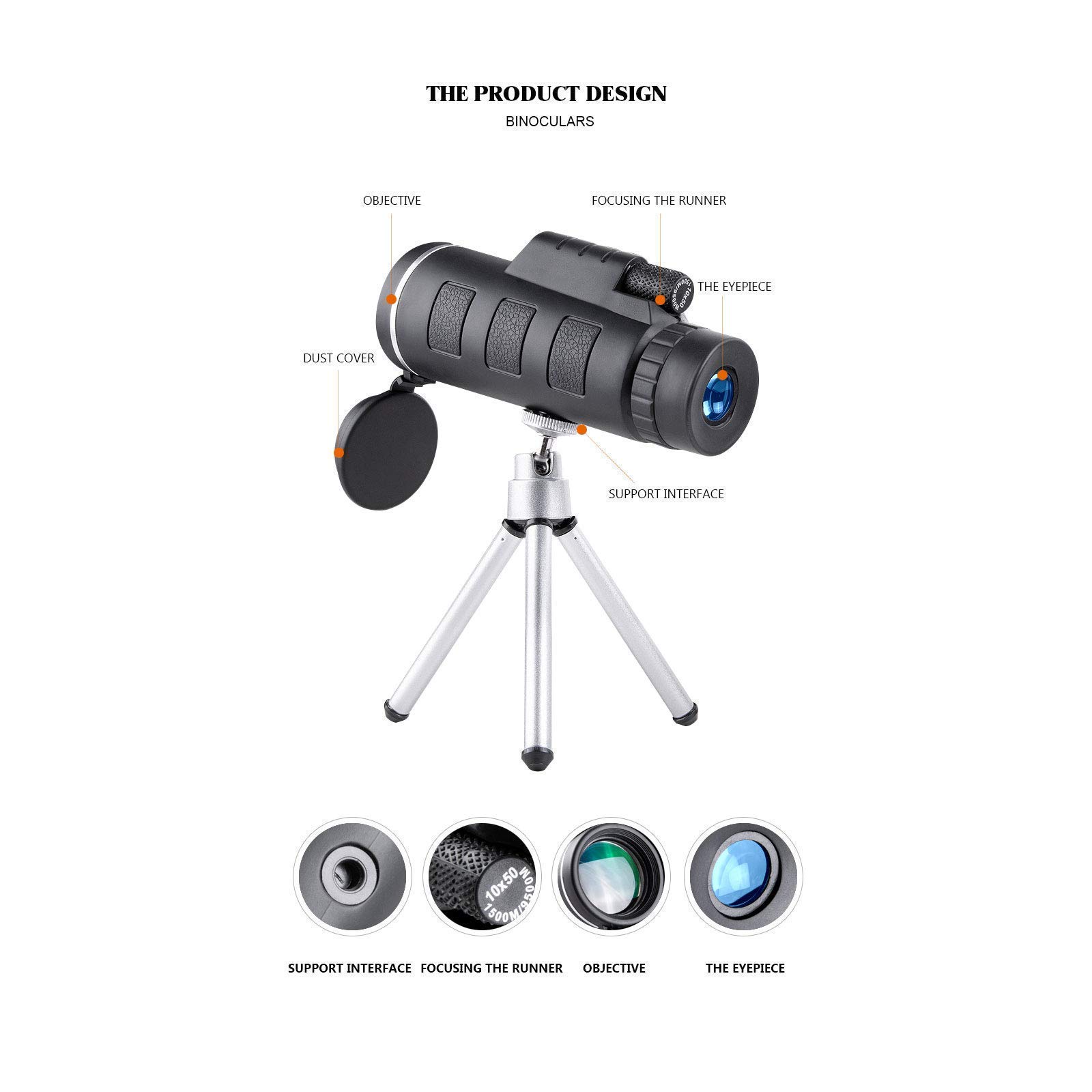 ADITAM Lunette de visée monoculaire étanche HD Haute Puissance Bak4 Prism avec trépied Adaptateur pour Smartphone pour l'observation des Oiseaux, la Chasse, la randonnée, Le Camping, Le Tourisme, Le
