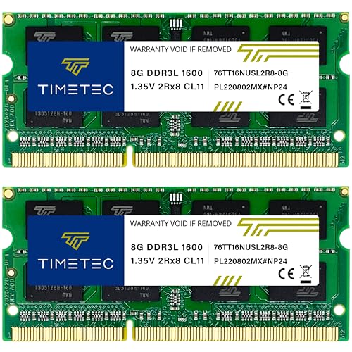 Timetec 16GB KIT(2x8GB) DDR3L/DDR3 1600MHz(DDR3L-1600) PC3L-12800 Non-ECC Unbuffered 1.35V/1.5V CL11 2Rx8 Dual Rank 204 Pin SODIMM Laptop Notebook RAM