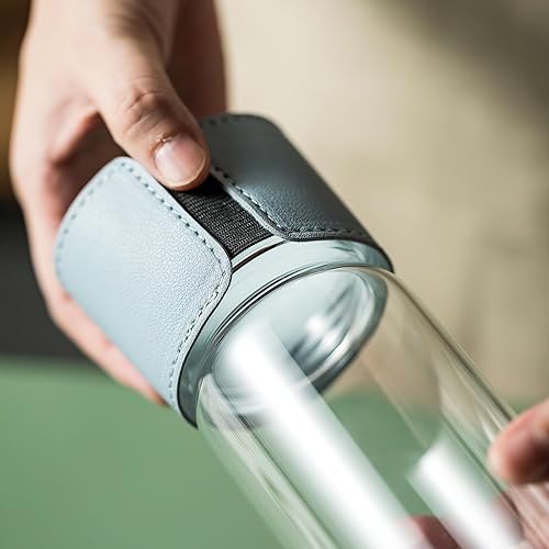 Miniatura 9 de Botella de té de vidrio de 16 onzas con funda antideslizante e infusor de té inoxidable, tapa a prueba de fugas, botella de agua de vidrio portátil