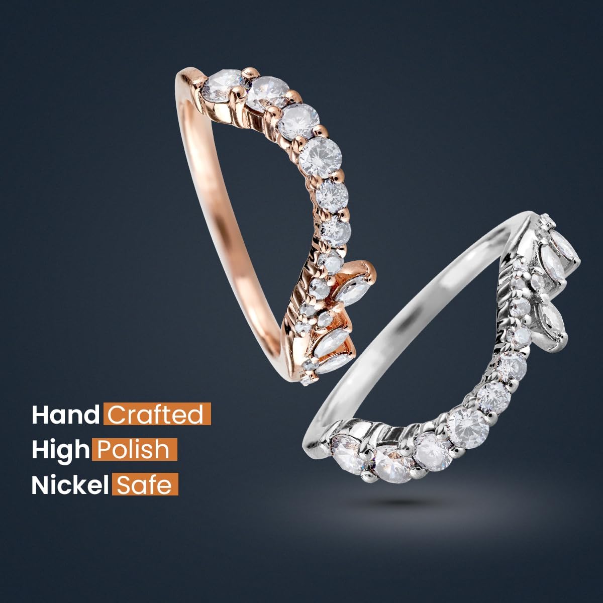 925 Sterling Silver 0.45CT AAA Cubic Zirconia Engagement Ring Enhancer Guard Wedding Band for Women Curved Stacking Art Deco Rose Gold Plated Size 4-10