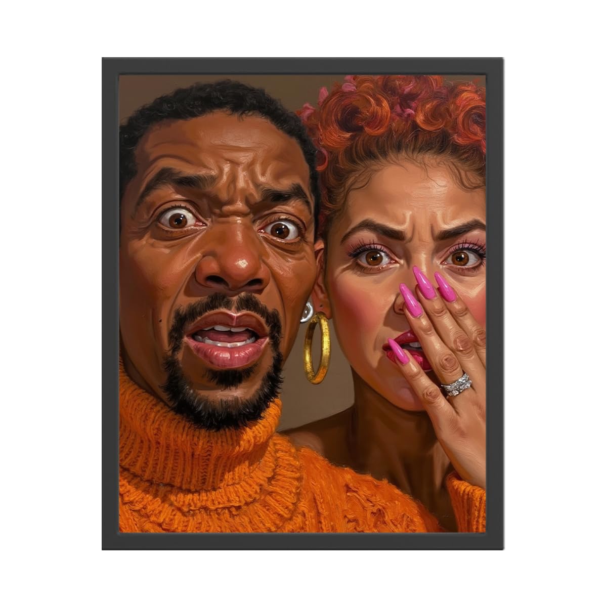 Funny African American Bathroom Wall Art, Black Couple Unpleasant Smell Cover Nose Painting Picture Wall Decor Print Artwork for Bathroom Toilet (8x10 Unframed)