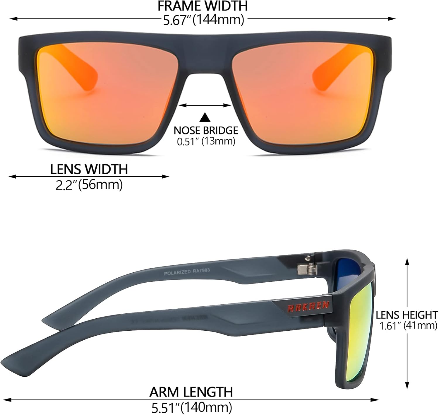 RAKREN Polarized Sports Sunglasses for Men Vintage Square Fishing Sunglasses Men Women UV400 Cool Glasses
