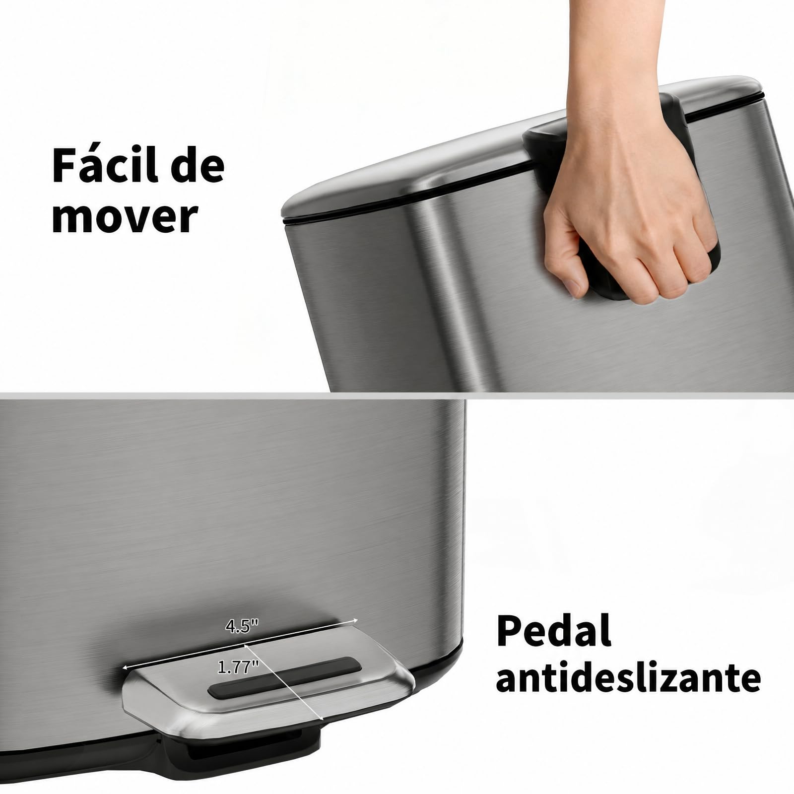 mVm Papelera de Cocina Slim de Acero Inoxidable, 30L Diseño Rectangular Alto y Estrecho, Tapa Fina con Cierre Suave, Cubo Interior Extraíble, Pedal Antideslizante, 4 Colores Gris