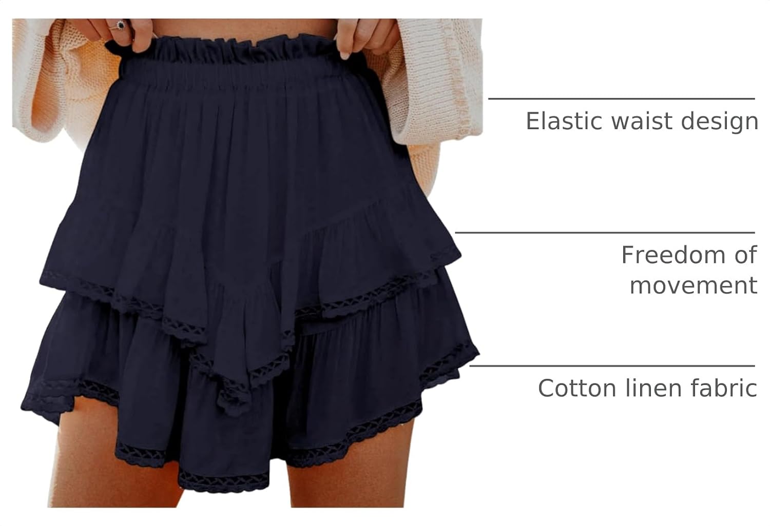 Aoudery Flowy Shorts for Women Casual Boho Ruffle Tiered Skorts High Waist Mini Skirts Golf Tennis Crochet Shorts image 4