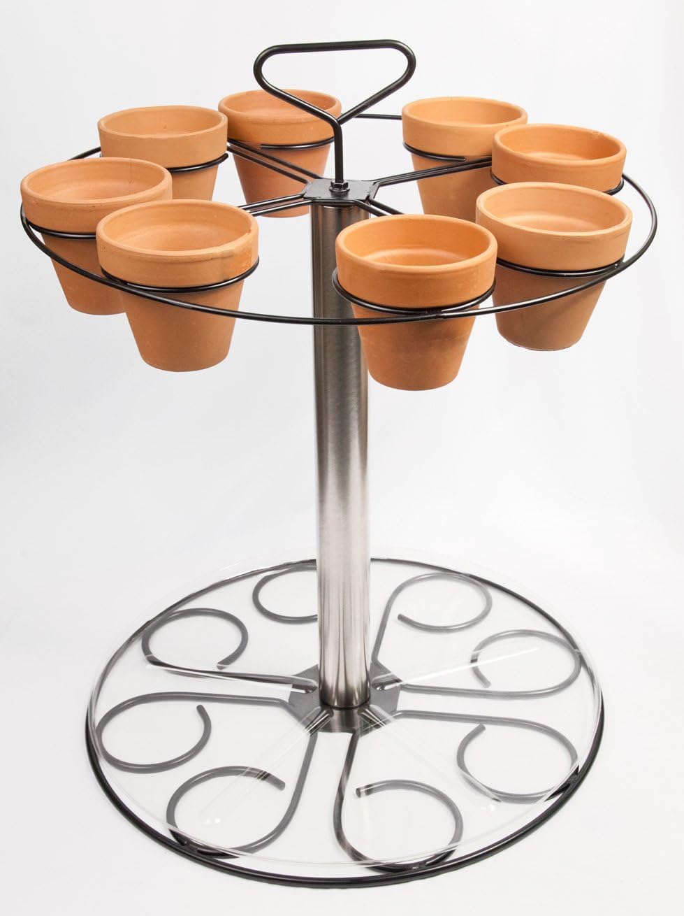 SSDI Brushed Stainless Steel Herb Garden / Plant Caddy ~ Holds five 6 inch pots ~ Carrying Handle and Drip Pan included