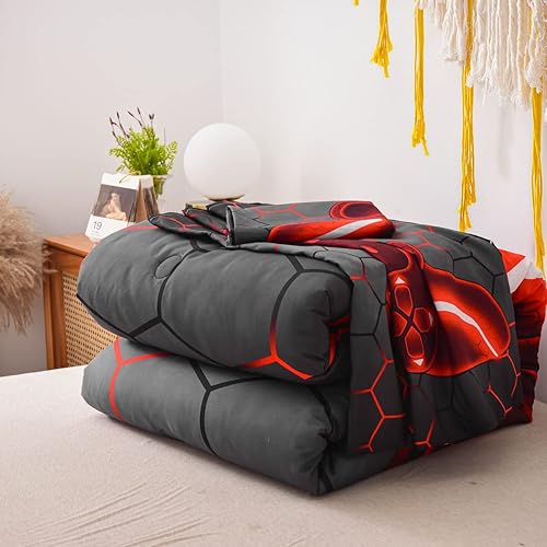 Miniatura 7 de NTBED Juego de edredón de consola de juegos para niños y niñas juego de ropa de cama de microfibra ligera geométrica para juegos en 3D rojo tamaño