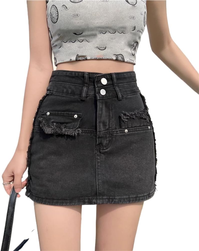 LIXINGHEITANG Denim Skirt Summer Thin and Slightly Fat Slim Hip Shorts Large Size Womens Clothing
