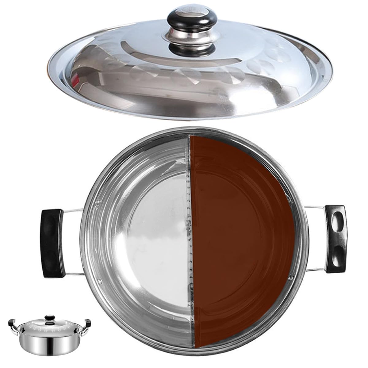 FRCOLOR Pot à Fondue Chinoise à Deux Saveurs en Acier Inoxydable Poignée Solide et Surface Polie, Accessoire la Cuisine Pratique pour Cuisson Multifonction