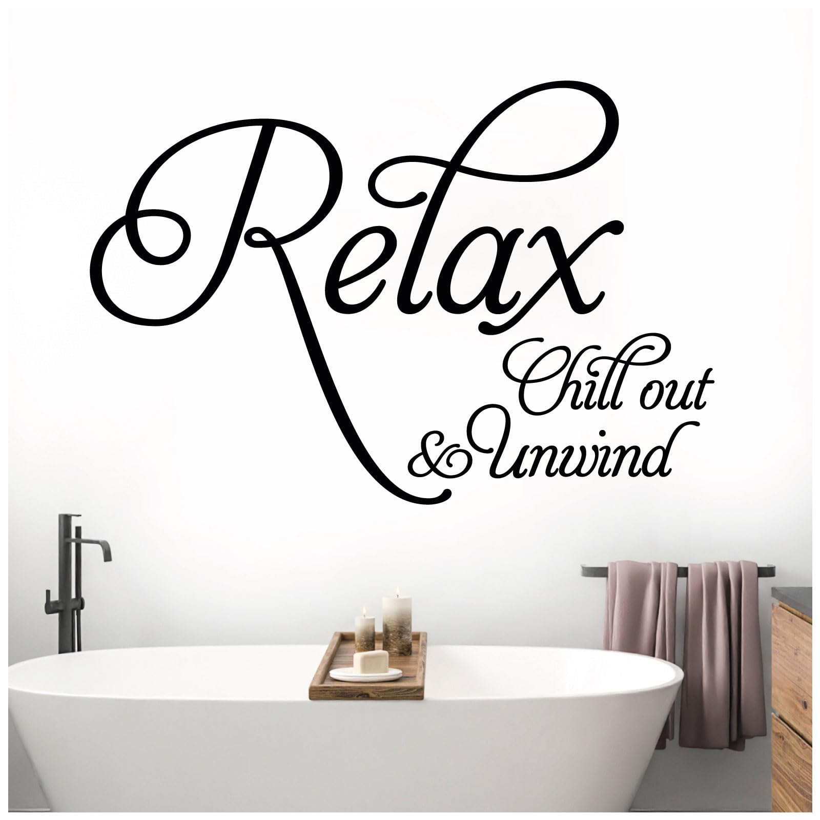 Relax, Chill Out, Unwind - Bathroom, Spa Wall Quote, Decal Wall Art Sticker [XLarge] [Black] — image 1