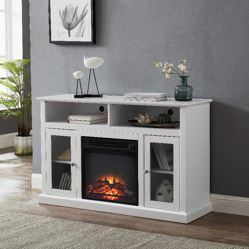 Modern Electric Fireplace TV Stand for TV's Up to 55" Media Entertainment Center Console with Insert Fireplace and Adjustable Shelves, Storage Cabinet Chest for Living Room, White 1