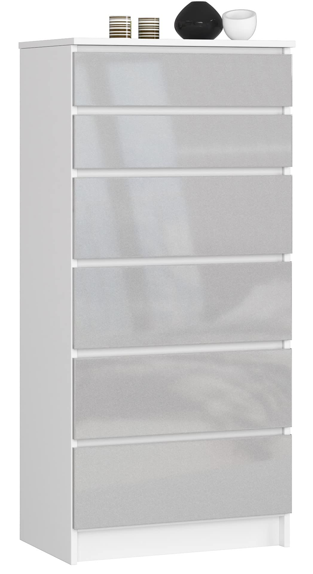 AKORD K60 commode met 6 laden, klassieke commode voor slaapkamer, woonkamer, opbergkast, 60 x 130 x 40 cm (l x h x d), gewicht 43 kg, ambachtelijke eik, wit