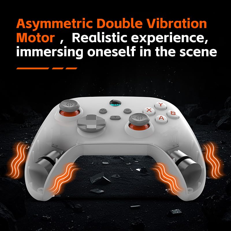 UHM PC Controller, Wireless 2.4G PC Gaming Controller PC Android Switch iPhone 6 Axis-Gyroskop,Hall-Effekt Joystick und Trigger, Programmierung,Turbo Weiß