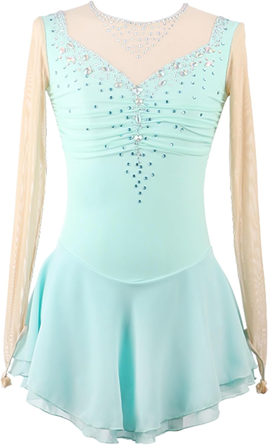Girl Women Long Sleeve Figure Skating Dress Ice Skating Dresses Handmade Training Wear Performing Costumes