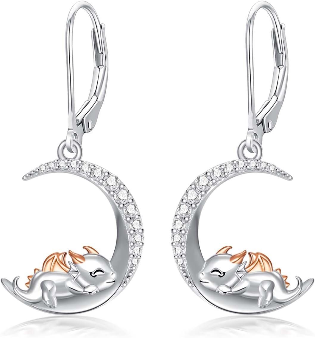 Dragon & Bear Axolotl Earrings - Sterling Silver Leverback Dangle Jewelry Gifts for Women