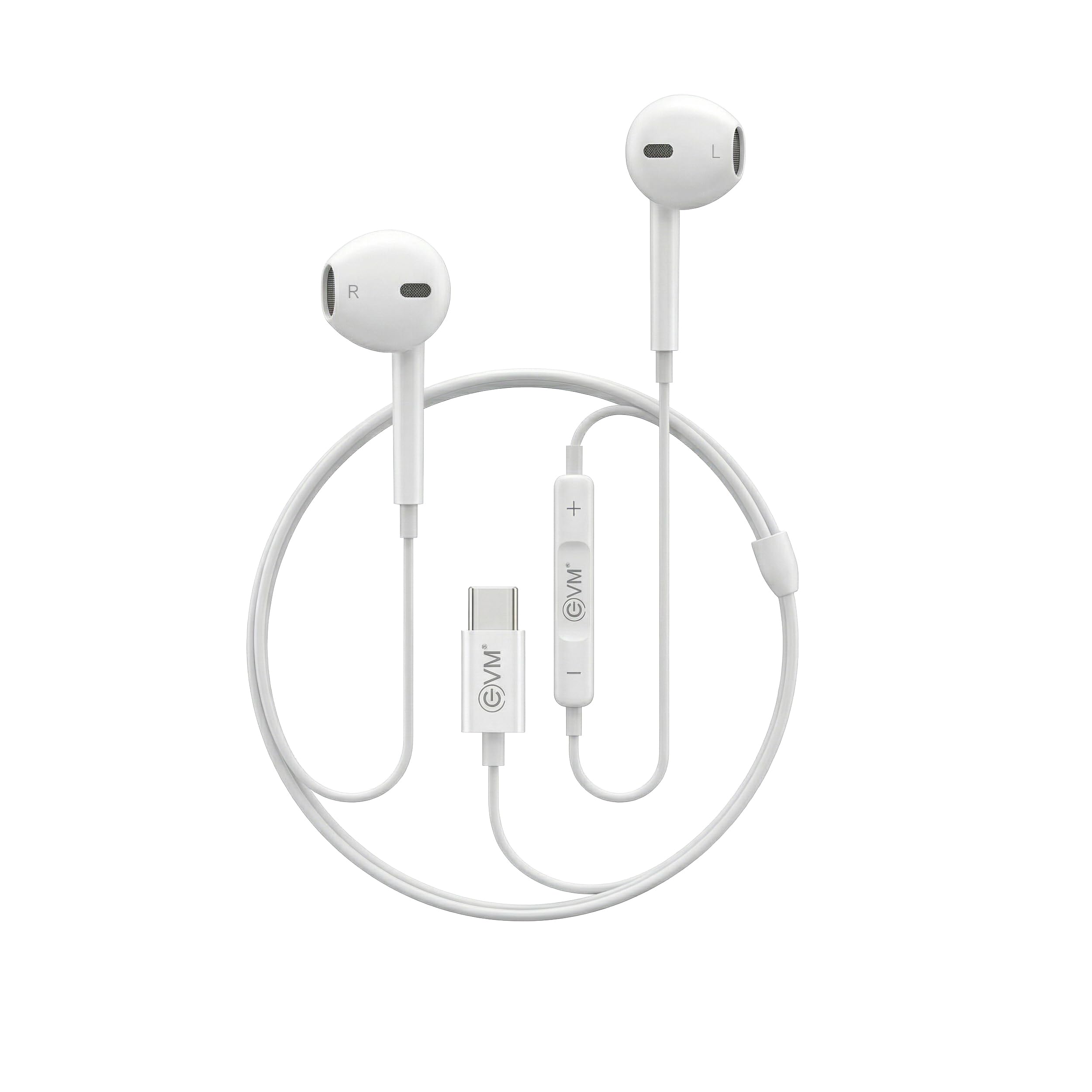 EVM Type-C Wired Earphones with Mic & Volume Control, 14.2mm Driver, USB C Headphones, HD Sound, 1.2M Cable for Android Smartphones, Tablets & Type-C Devices, White | 1 Year Warranty (EVM-HF-06)-image-9