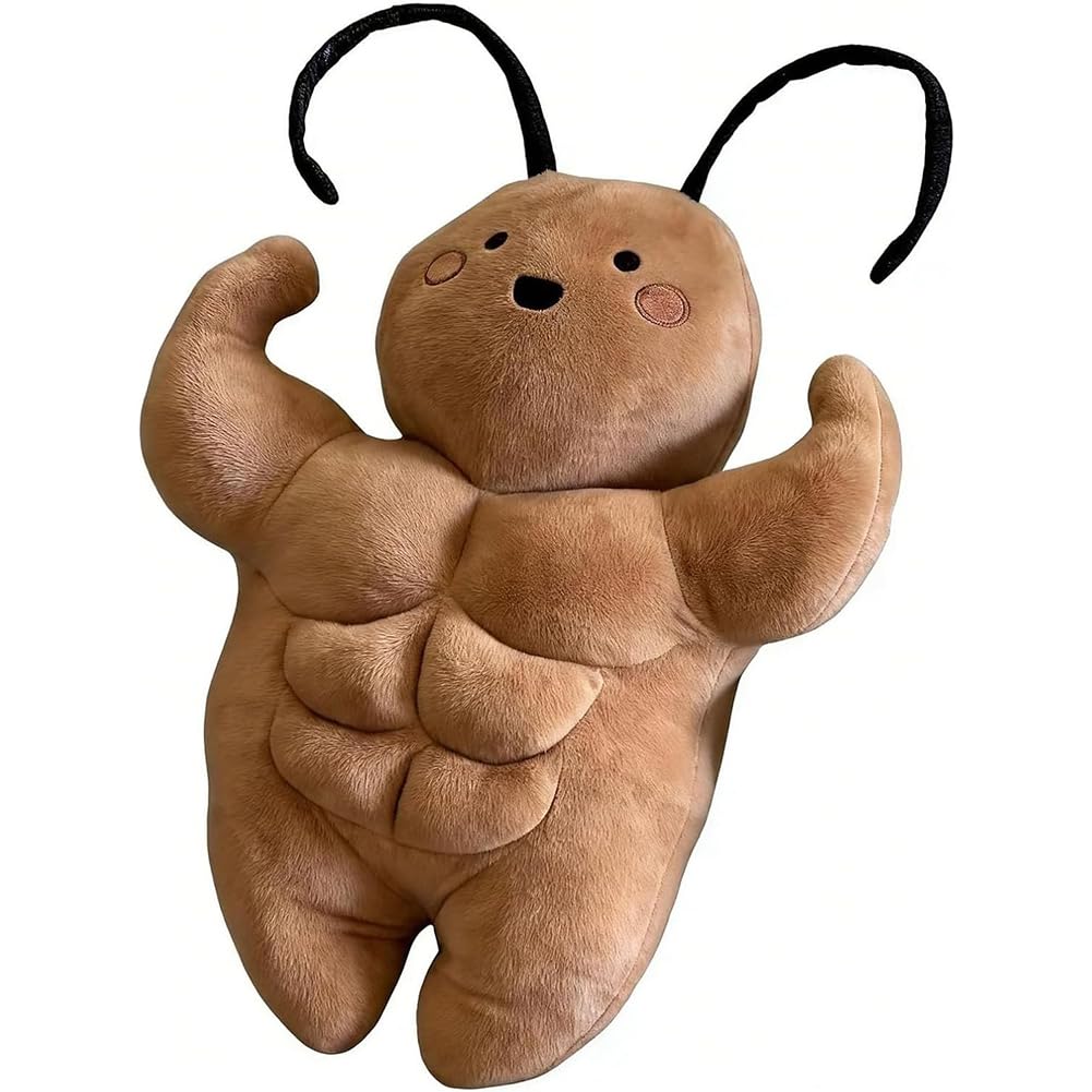 CHENGLI 28cm Muscle Cockroach Plush Toy,Creative Cockroach Soft Stuffed Cartoon Doll Teasing Ugly Cute PlushToys,Funny Buff Bug Plushie with Abs, for Halloween Birthday Party Gifts Home Decoration
