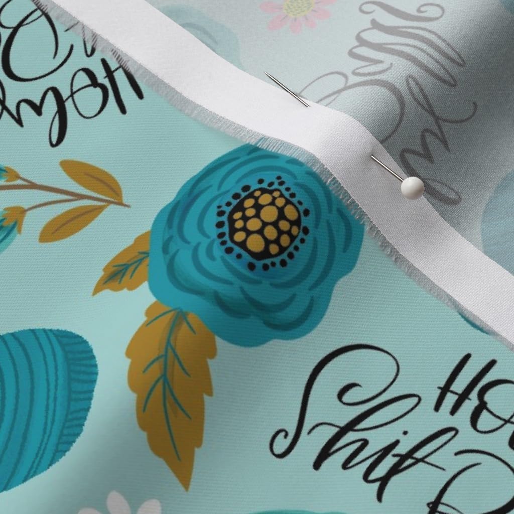 Spoonflower Fabric - Balls Ball Knitting Yarn Blue Flowers Floral Peony Pretty Swear Curse Printed on Organic Cotton Sateen Fabric by The Yard - Sewing Quilting Apparel Home Decor