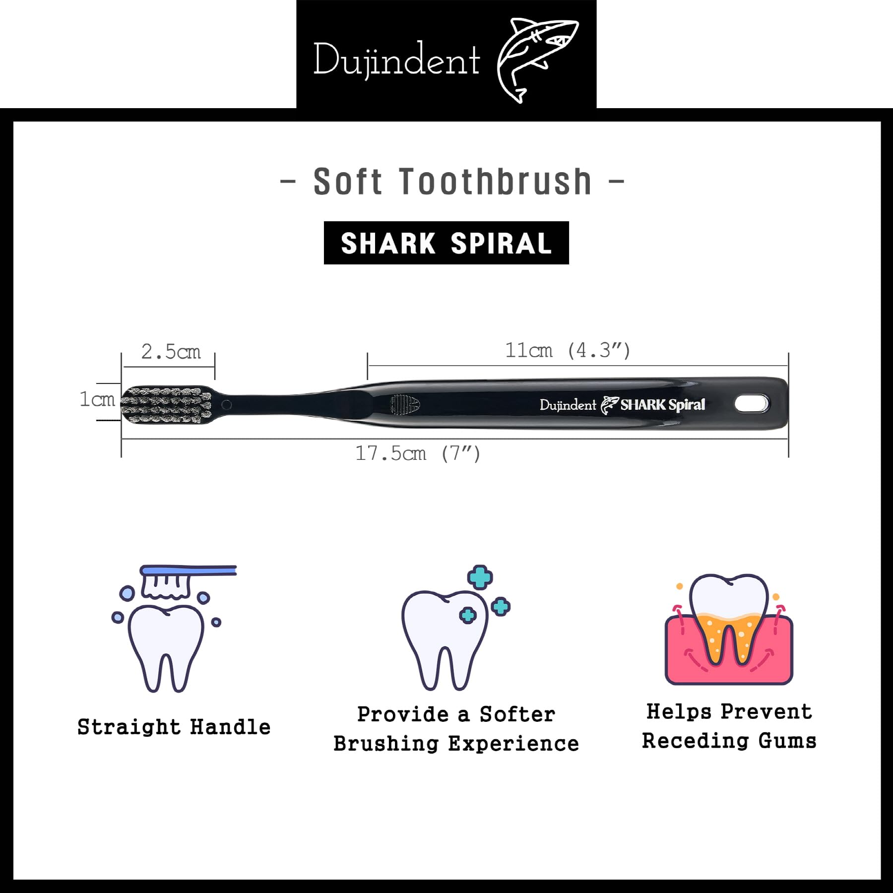 Cepillo de dientes de tiburón en espiral suave con cerdas en espiral para eliminación de placa y encías sensibles, cepillo de dientes de implante de limpieza profunda (1)