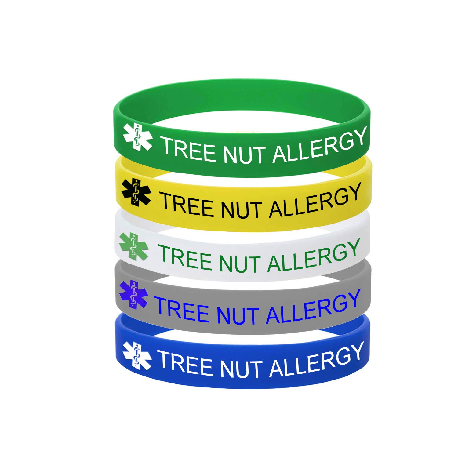 5 Color Pack-Personalized Engraved Medical Alert ID Jewelry Food Drug Allergy Bracelets,100% Silicone Rubber ID Survivor Bracelet Band,Emergency Contact Bracelet,Diabetes Bracelet,5.5"-7.9"