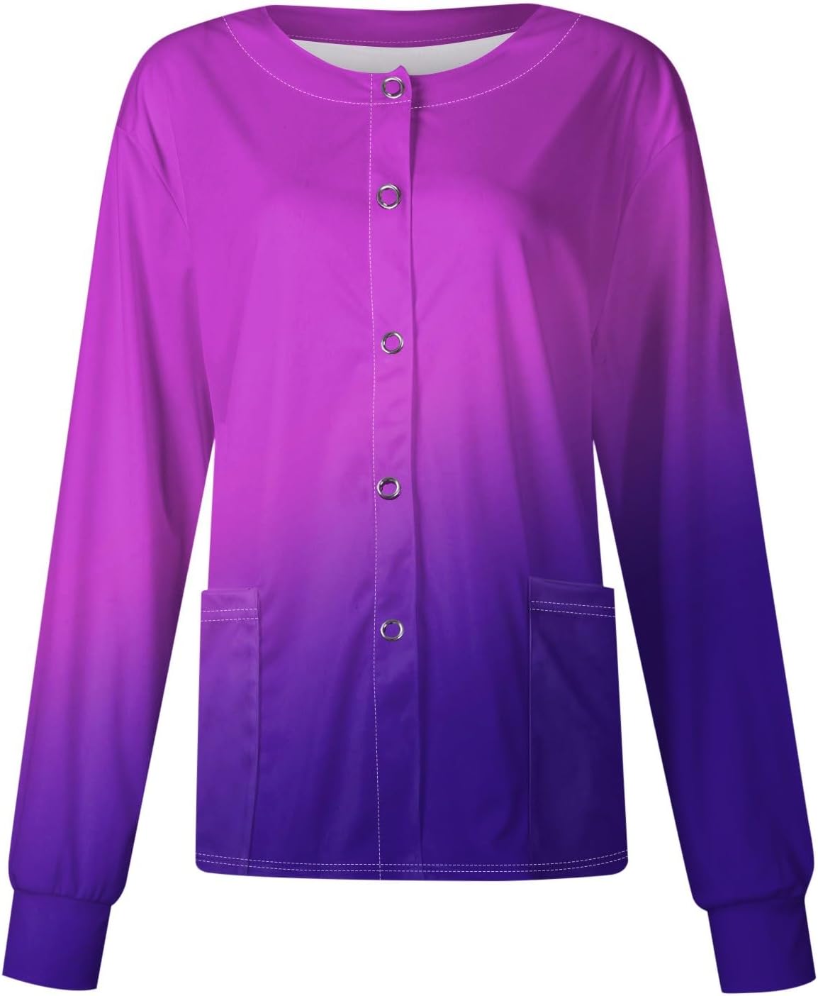 Scrub Jackets For Woman Solid Color Long Sleeve Snap Front Warm Up Medical Nurse Working Uniform Stretchy Lab Coat